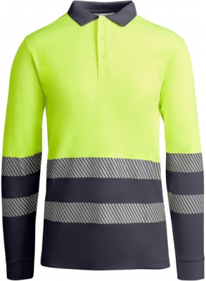Tricou polo tehnic cu maneca lunga Hi-Vis Atrio L/S, pentru barbati, Plumb/Galben Fluorescent, Roly