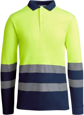 Tricou polo tehnic cu maneca lunga Hi-Vis Roly Atrio L/S, pentru barbati, Bleumarin/Galben Fluorescent, Roly