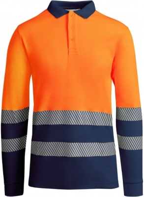 Tricou polo tehnic cu maneca lunga Hi-Vis Atrio L/S, pentru barbati, Bleumarin/Portocaliu Fluorescent, Roly