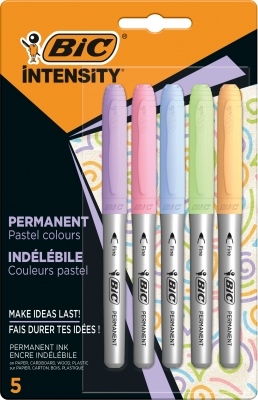 Marker permanent pastel Marking, varf rotund, mediu, 5 culori/set BIC