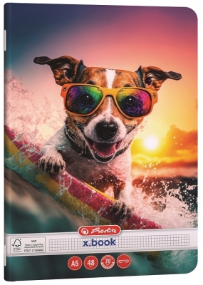 Caiet A5, 48 file, patratele, colturi rotunjite, motiv Cool Dog, diverse modele