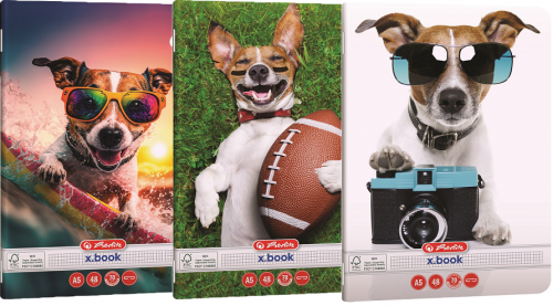 Caiet A5, 48 file, patratele, colturi rotunjite, motiv Cool Dog, diverse modele