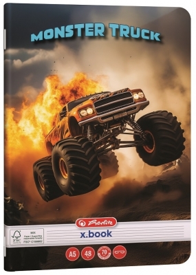 Caiet Herlitz A5, 48 file, dictando, colturi rotunjite, motiv Monster Truck, diverse modele