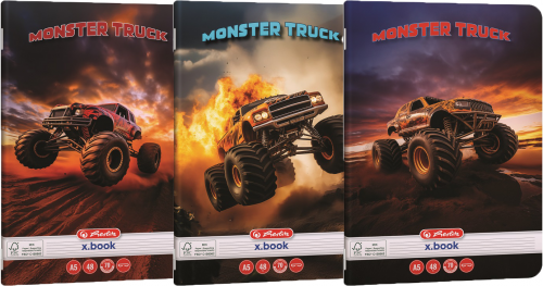 Caiet Herlitz A5, 48 file, dictando, colturi rotunjite, motiv Monster Truck, diverse modele