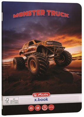 Caiet Herlitz A5, 48 file, dictando, colturi rotunjite, motiv Monster Truck, diverse modele