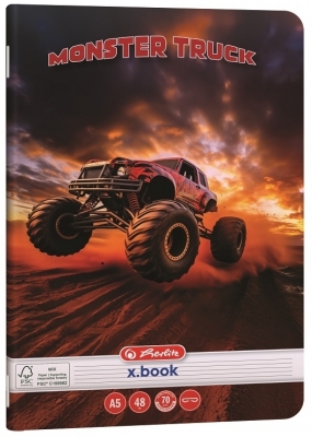 Caiet Herlitz A5, 48 file, dictando, colturi rotunjite, motiv Monster Truck, diverse modele