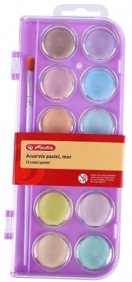 Acuarele tip pastila Herlitz, 12 culori, pastel