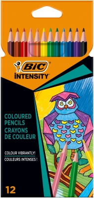 Creioane colorate Intensity, mina ultra-rezistenta, 12 culori/set BIC