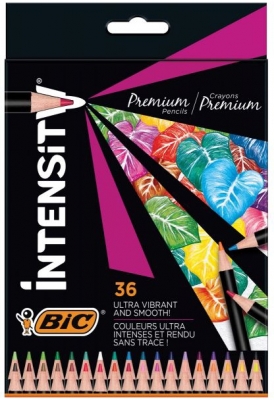 Creioane colorate din lemn, mina ultra-rezistenta, 36 culori/set, BIC Intensity Premium