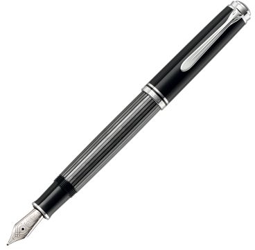 Stilou Souveran M805 Streseman B, penita aur 18k, accesorii placate cu paladiu, corp negru-dungi Pelikan