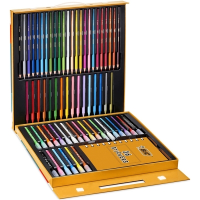 Set coloriaj Kids Activity Case, diverse culori si instrumente, 100 buc/pachet BIC