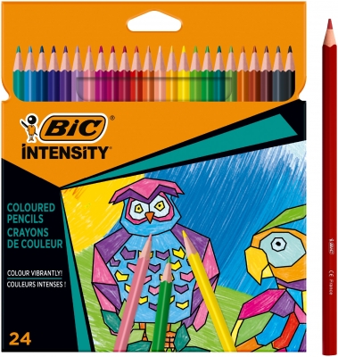 Creioane colorate Intensity, mina ultra-rezistenta, 24 culori/set BIC