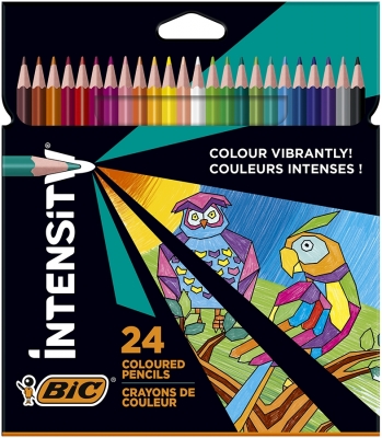 Creioane colorate Intensity, mina ultra-rezistenta, 24 culori/set BIC