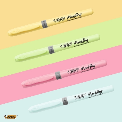 Evidentiatoare Highlighter Grip Pastel, varf tesit, mediu, diverse culori, 4 buc/set BIC
