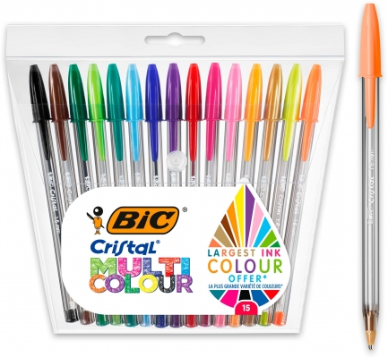 Pix Cristal Multicolor, 1.6 mm, 15 culori/set Bic