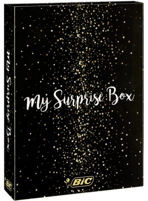 Set BIC My Surprise Box, 5 rollere, 5 markere permanente, 2 pixuri, 4 Colours Shine, 2 pixuri Cristal Shine, 1 carnet A5, 1 set notite adezive