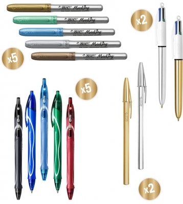 Set BIC My Surprise Box, 5 rollere, 5 markere permanente, 2 pixuri, 4 Colours Shine, 2 pixuri Cristal Shine, 1 carnet A5, 1 set notite adezive