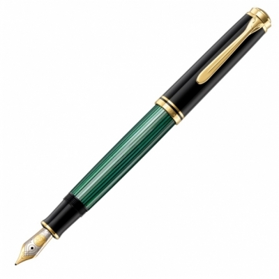 Stilou Souveran M800, penita F aur 18K, accesorii placate cu aur, negru-verde, Pelikan