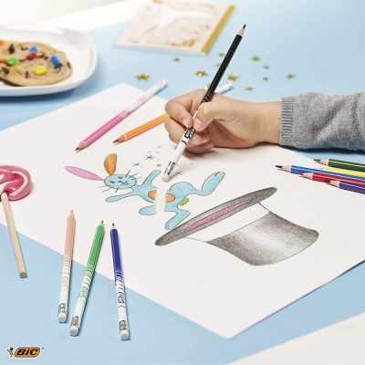 Creioane colorate cu radiera Evolution Illusion 12 buc/set Bic