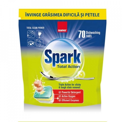 Tablete pentru masina de spalat vase Sano, Spark Total Action, 70 buc