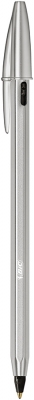 Pix Cristal Re'New, 1.0 mm, negru, corp din metal, cutie, 1 pix si 2 rezerve Bic 
