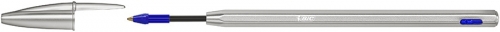 Pix Cristal Re'New, 1.0 mm, albastru, corp din metal, cutie, 1 pix si 2 rezerve Bic 