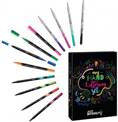 Kit caligrafice BIC Intensity 20 de finelinere, 12 markere Dual Tip, 12 linere