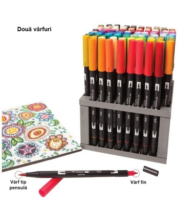 Marker caligrafic 2 in 1, ABT Dual Brush Pen, Combo Colours, 96 culori/set Tombow
