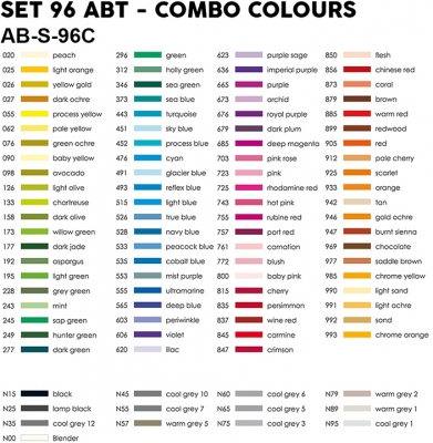 Marker caligrafic 2 in 1, ABT Dual Brush Pen, Combo Colours, 96 culori/set Tombow