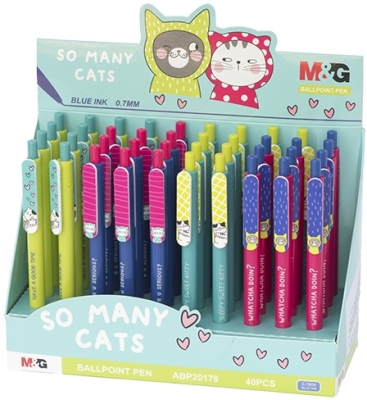 Pix retractabil, So many cats, albastru, 0.7mm, 40 buc/display M&G