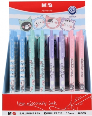 Pix retractabil M&G, So many cats, corp pastel, albastru, 0.5mm, 40 buc/display