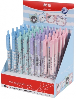 Pix retractabil M&G, So many cats, corp pastel, albastru, 0.5mm, 40 buc/display