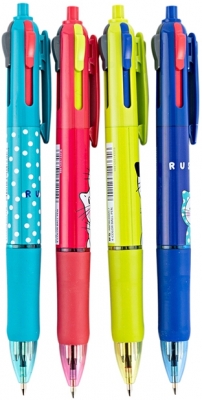Pix retractabil 4 in 1 , So many cats, cu grip de cauciuc, negru/albastru/rosu/verde, 0.7mm, 36 buc/set M&G