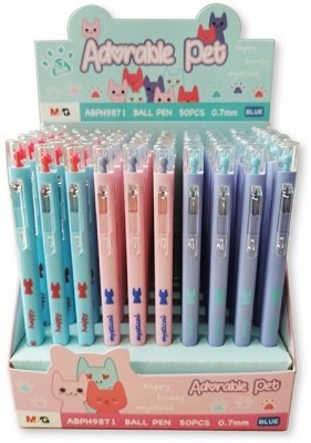 Pix retractabil cu totemuri pisicute, Adorable pet, albastru, 0.7mm, 50 buc/set M&G