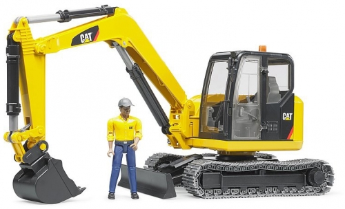 Set de joaca Mini Excavator CAT cu muncitor Bruder