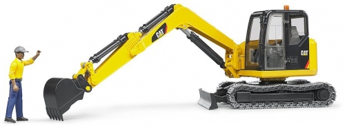 Set de joaca Mini Excavator CAT cu muncitor Bruder