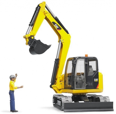 Set de joaca Mini Excavator CAT cu muncitor Bruder