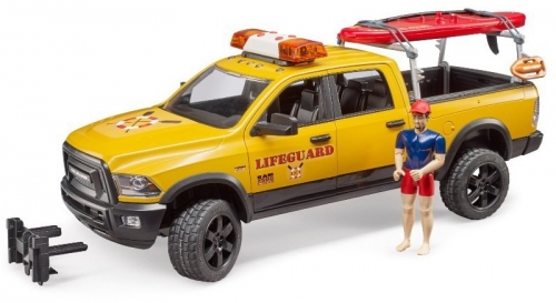 Jucarie Masina lifeguard RAM 2500 cu figurina si paca surf Bruder