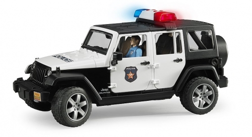 Jucarie Jeep Wrangler Unlimited Rubicon de politie cu sirena si figurina Bruder 