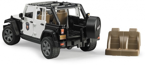 Jucarie Jeep Wrangler Unlimited Rubicon de politie cu sirena si figurina Bruder 