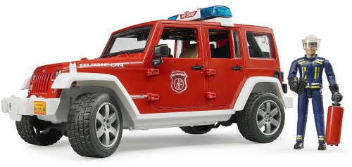Jucarie Jeep Wrangler Unlimited Rubicon de pompieri cu figurina Bruder