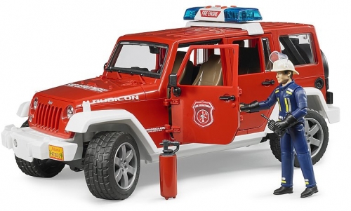 Jucarie Jeep Wrangler Unlimited Rubicon de pompieri cu figurina Bruder