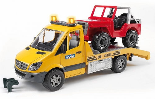 Jucarie Sprinter de tractare Mercedes Benz cu sirena si vehicul Bruder