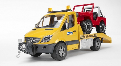 Jucarie Sprinter de tractare Mercedes Benz cu sirena si vehicul Bruder