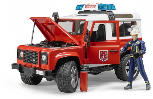 Jucarie Masina de pompieri Land Rover Defender si pompier Bruder 