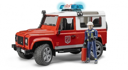 Jucarie Masina de pompieri Land Rover Defender si pompier Bruder