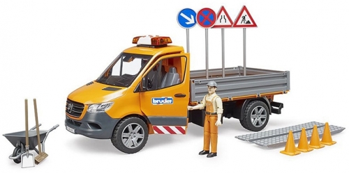 Bruder - Masina Municipala Mercedes Benz Cu Muncitor, Sirena Si Accesorii