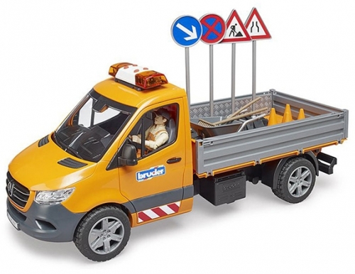 Bruder - Masina Municipala Mercedes Benz Cu Muncitor, Sirena Si Accesorii