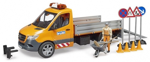 Bruder - Masina Municipala Mercedes Benz Cu Muncitor, Sirena Si Accesorii