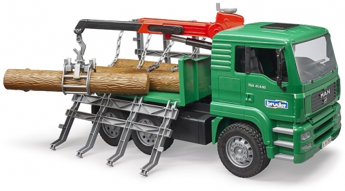Jucarie Camion lemne MAN TGA cu macara de incarcare si 3 busteni Bruder